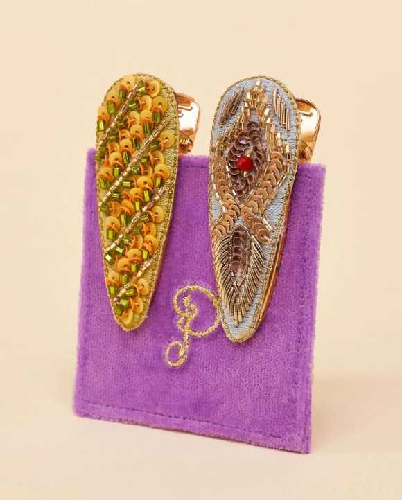 Powder Hairclips - Feather and Stripe
