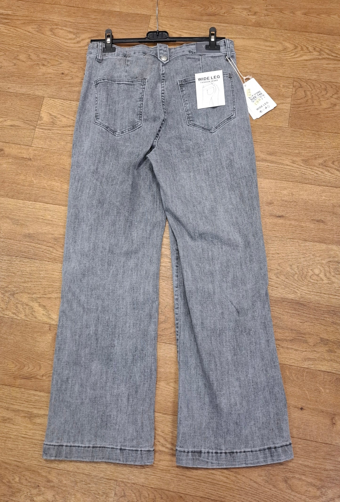 Voggo Wide Leg Stretch Denim Jeans Grey