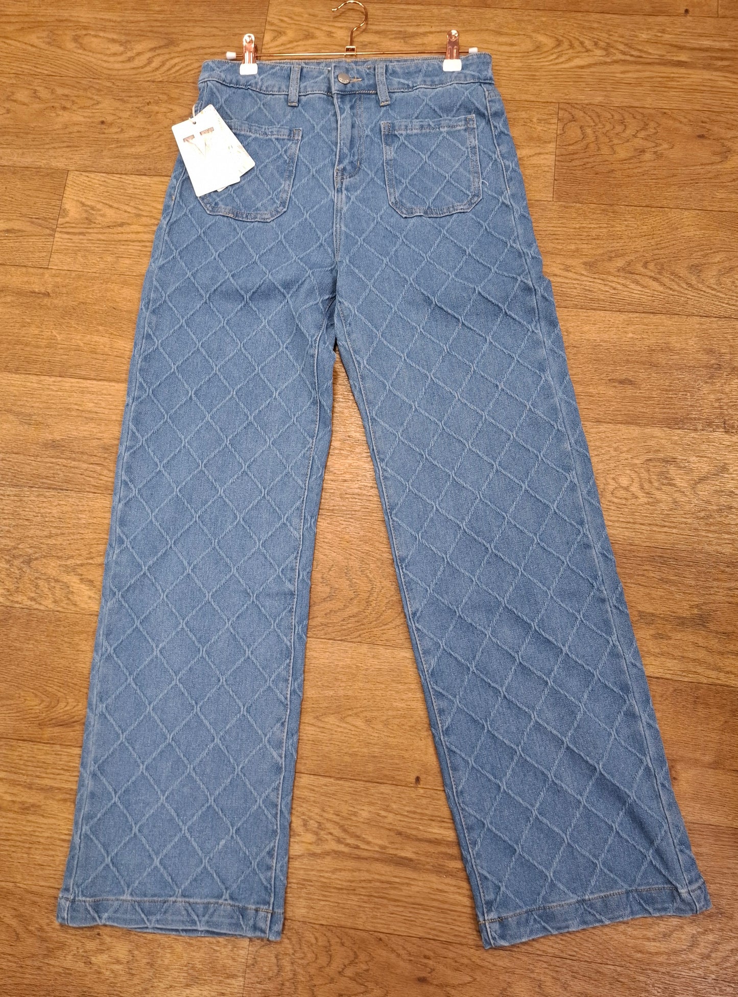Voggo Textured Wide Leg Stretch Blue Denim Jeans