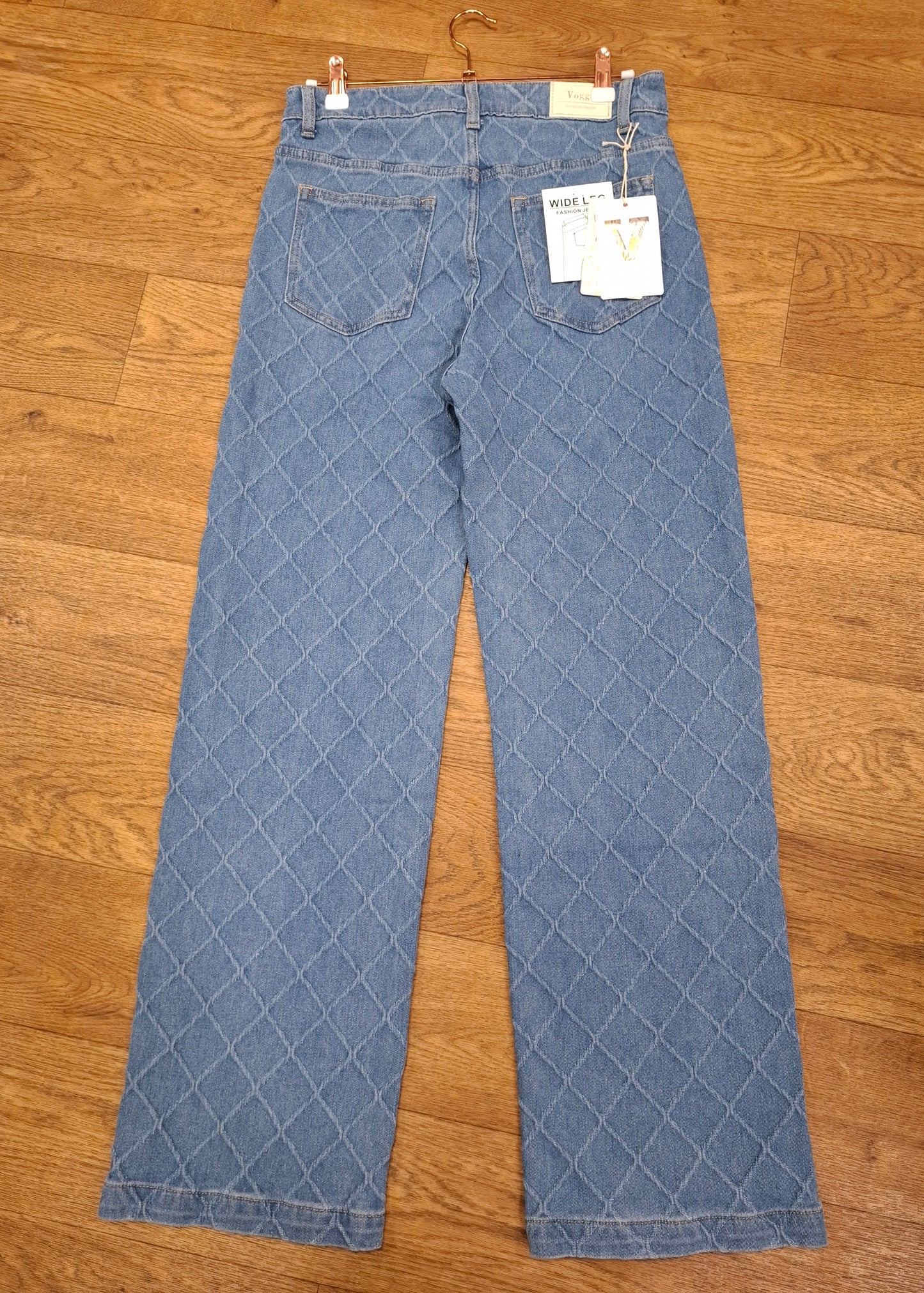 Voggo Textured Wide Leg Stretch Blue Denim Jeans