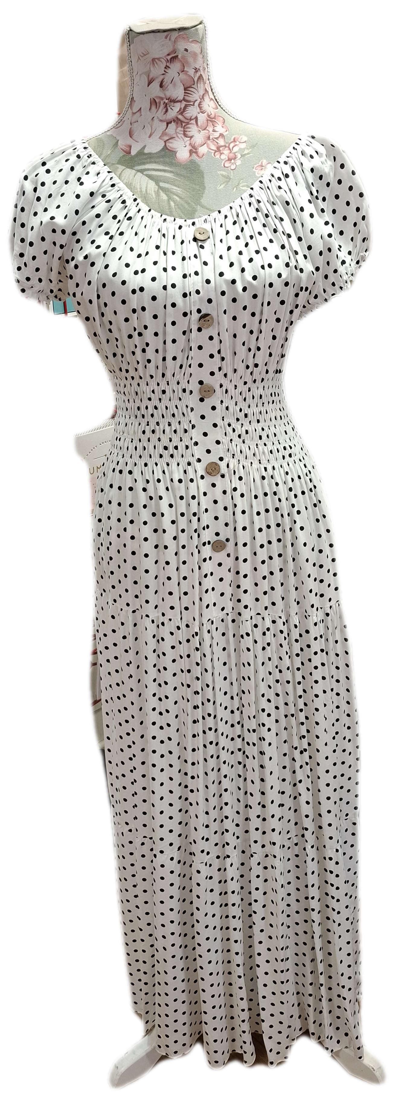 Polka Dot Shirred Waist Maxi Dress