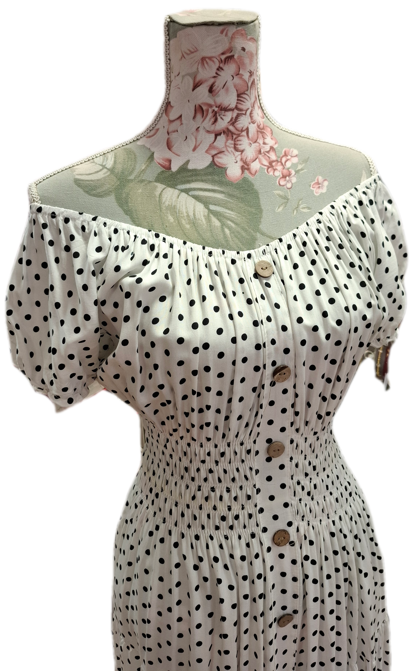 Polka Dot Shirred Waist Maxi Dress
