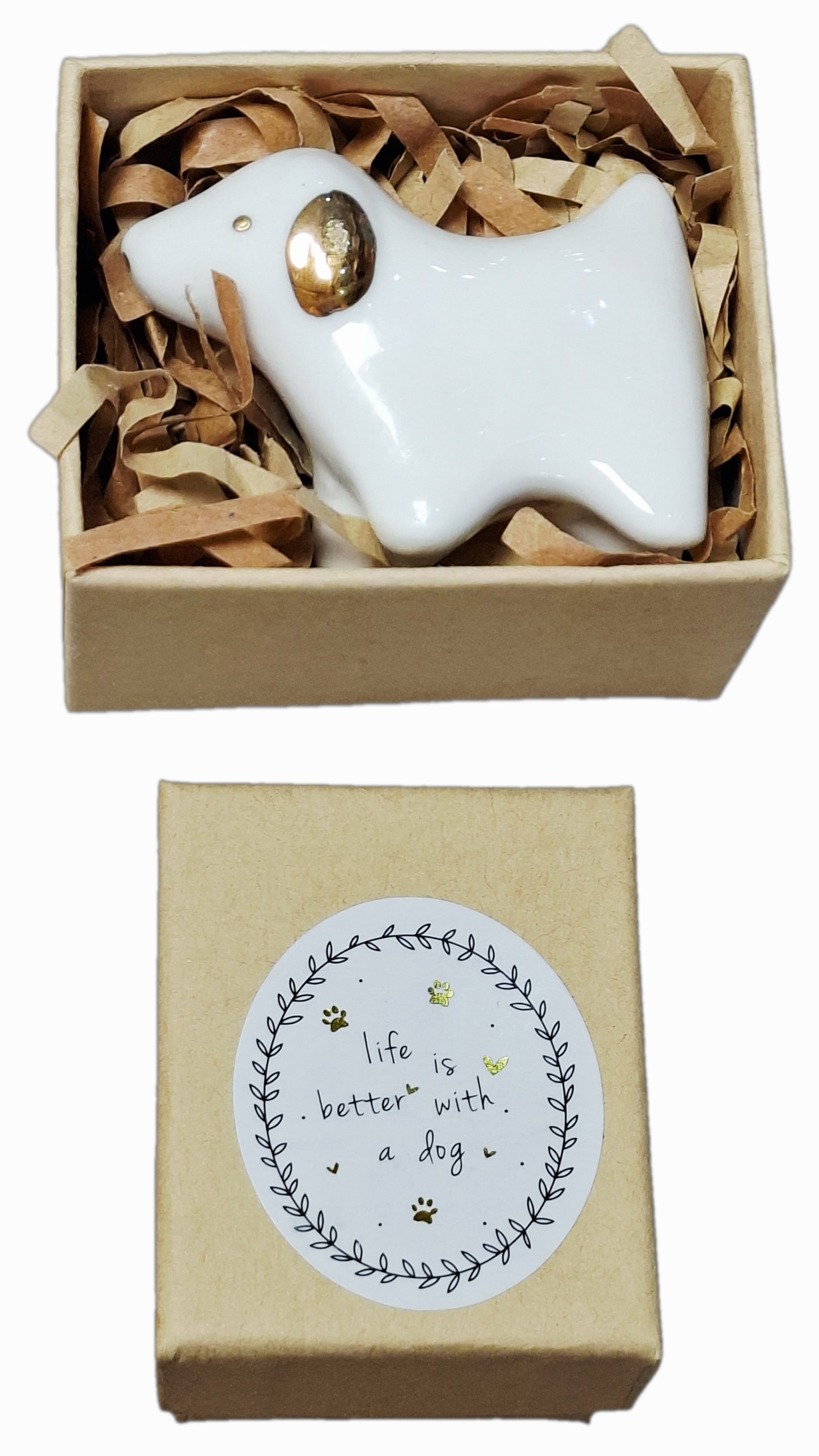 Belly Button Mini Dog Ceramic Token in Box
