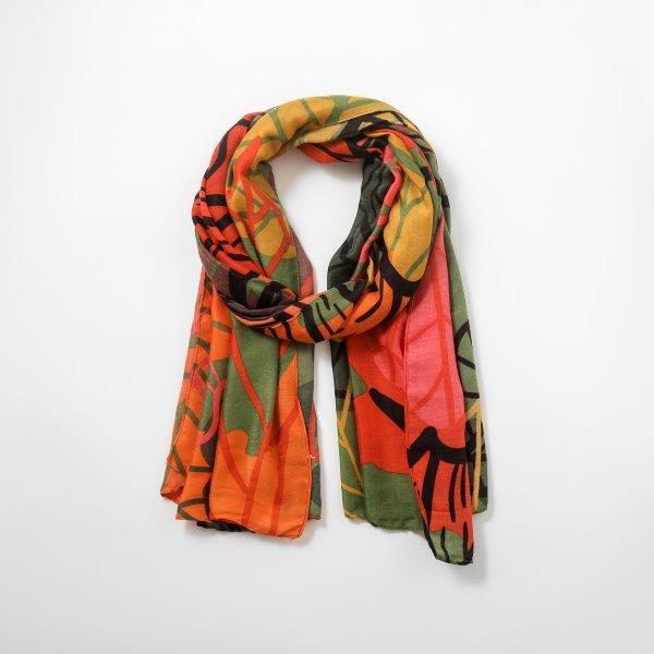 Eco Style Olive Autumn Leaves Scarf