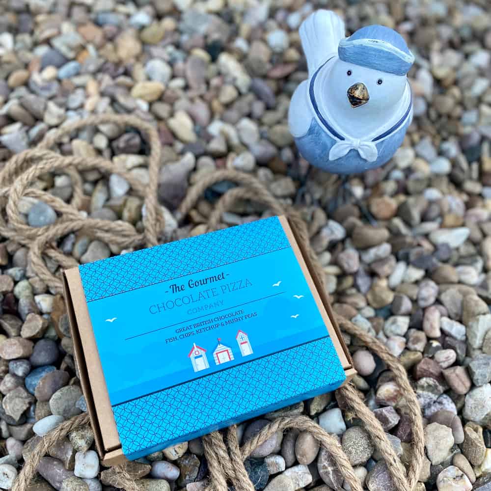 The Gourmet Chocolate Pizza Company - Great British Chocolate Fish, Chips, Ketchup & Mushy Peas