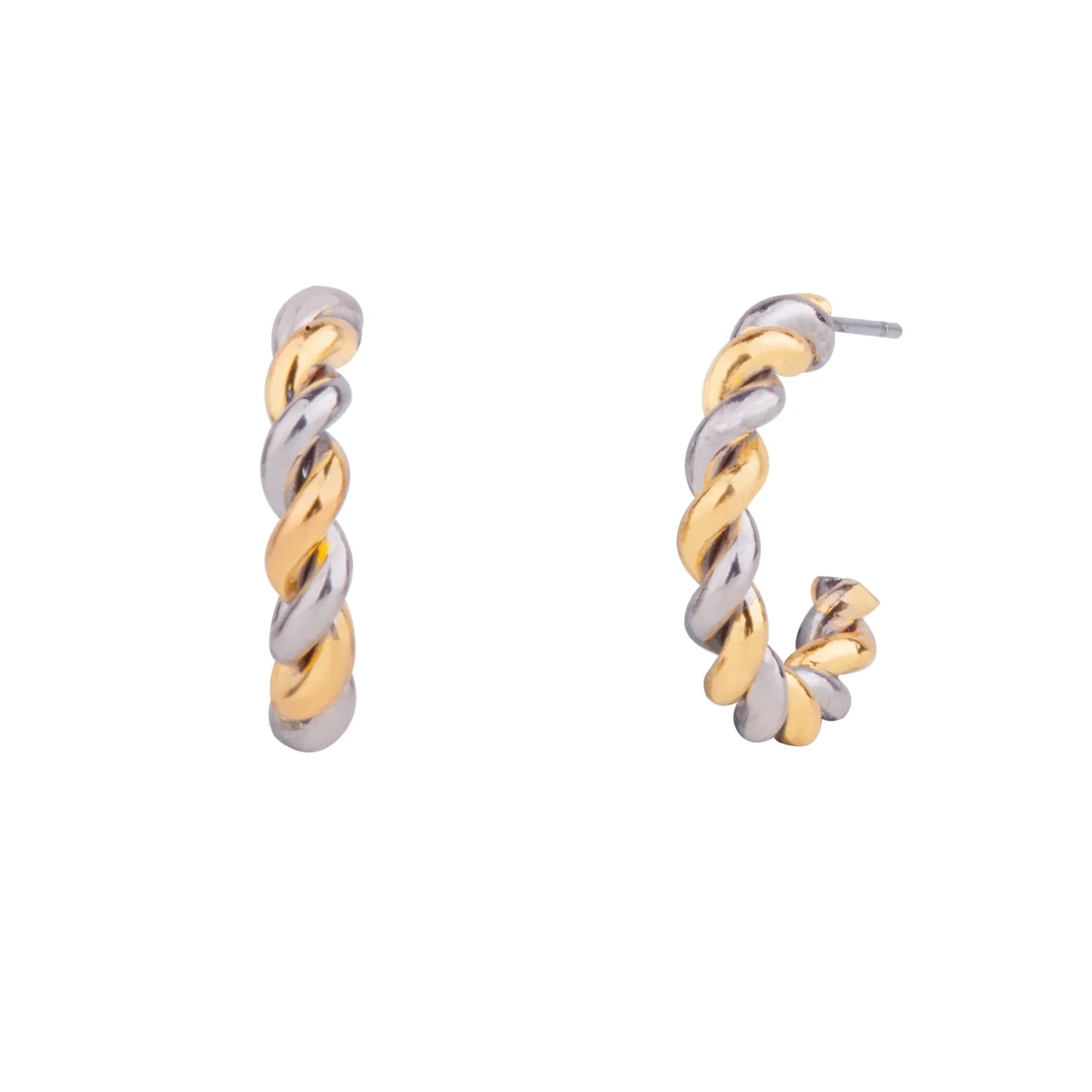 D & X Two Tone Twisted Hoop Earrings