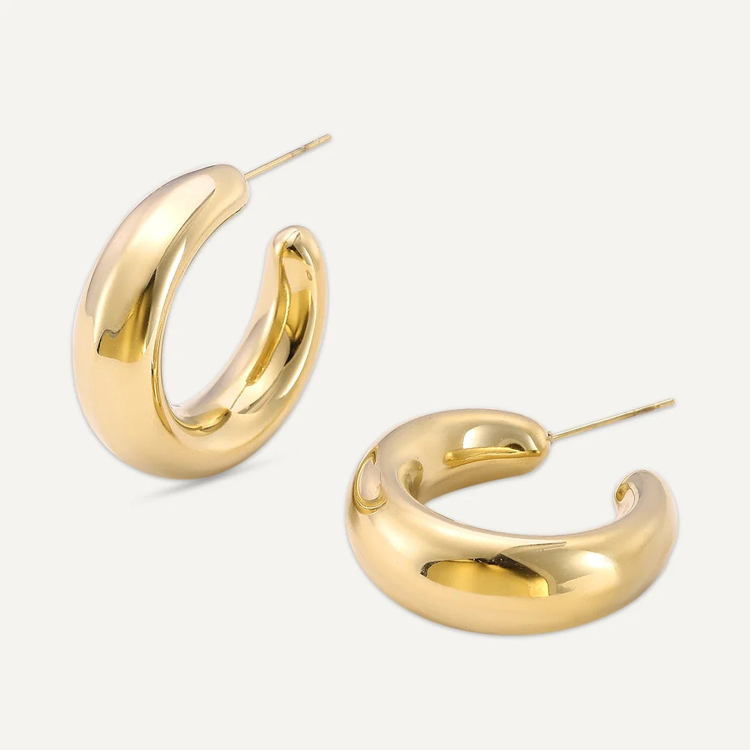 D & X Gold Tone Angular Large Baroque Hoop Earring