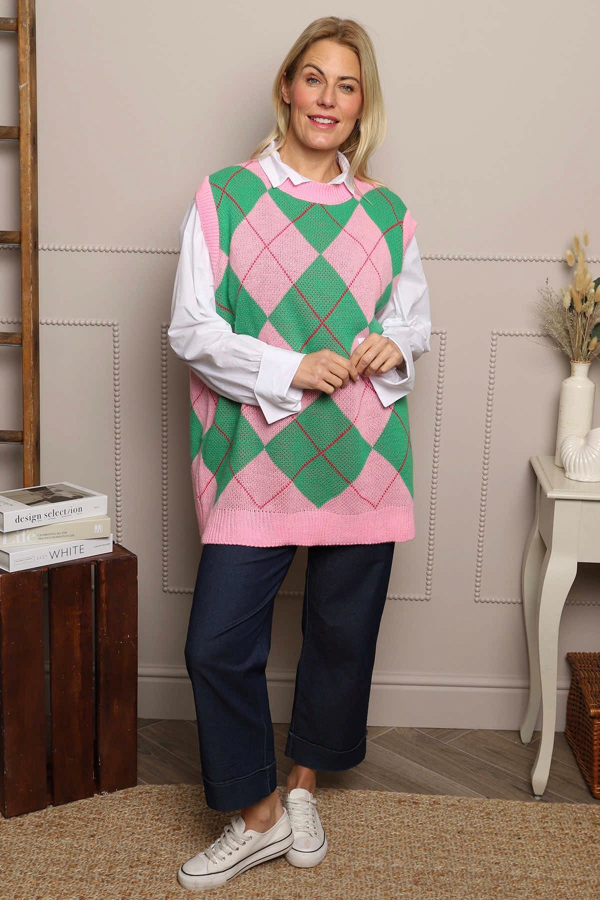 Ladies Theresa Argyle Knitted Vest