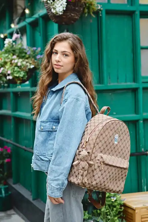 Signare Large Rucksack in Monogram Design with Teddy Bear Logo