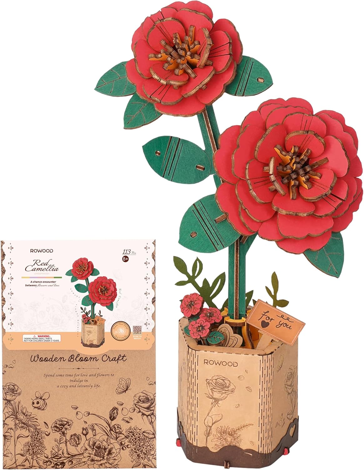 Rowood Wooden Bloom Craft Kit Red Camelia