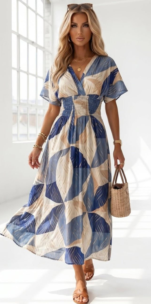 Elegant Abstract Wrap Top Dress - Various Colours
