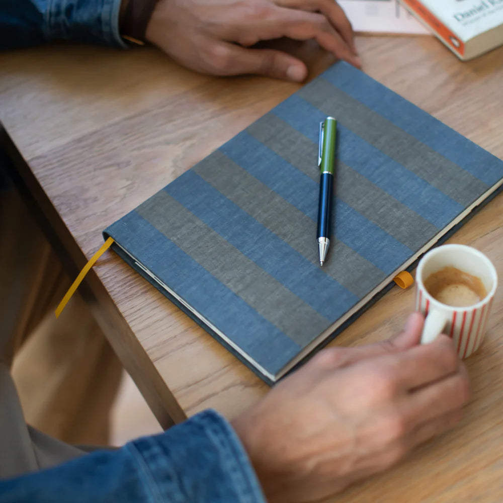 Caroline Gardner Navy/Khaki Stripe Notebook and Pen Set