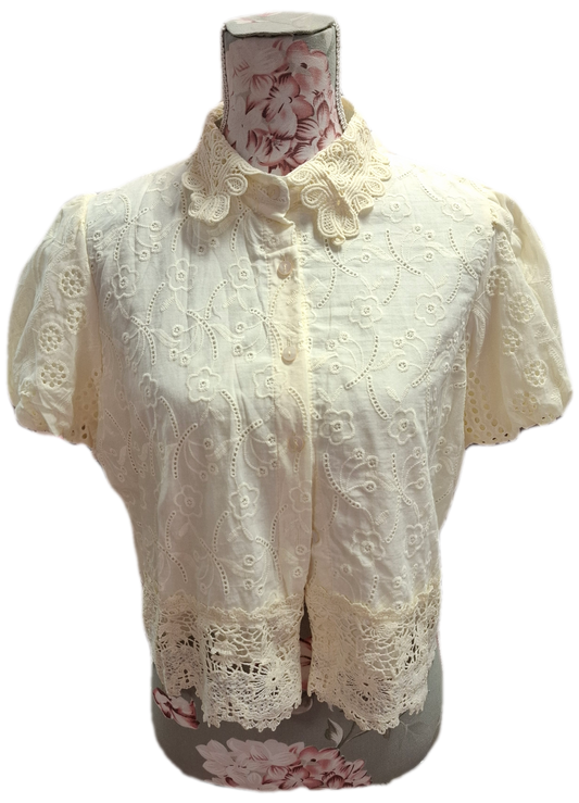 Collared Lace Cropped Blouse Top