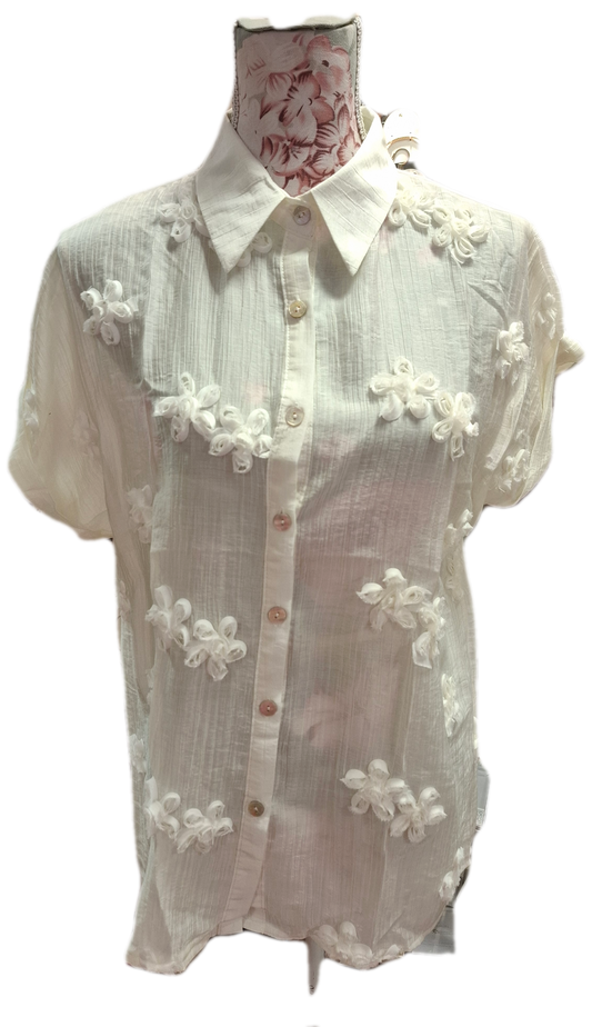 Elegant Tapework Short Sleeve Blouse Top