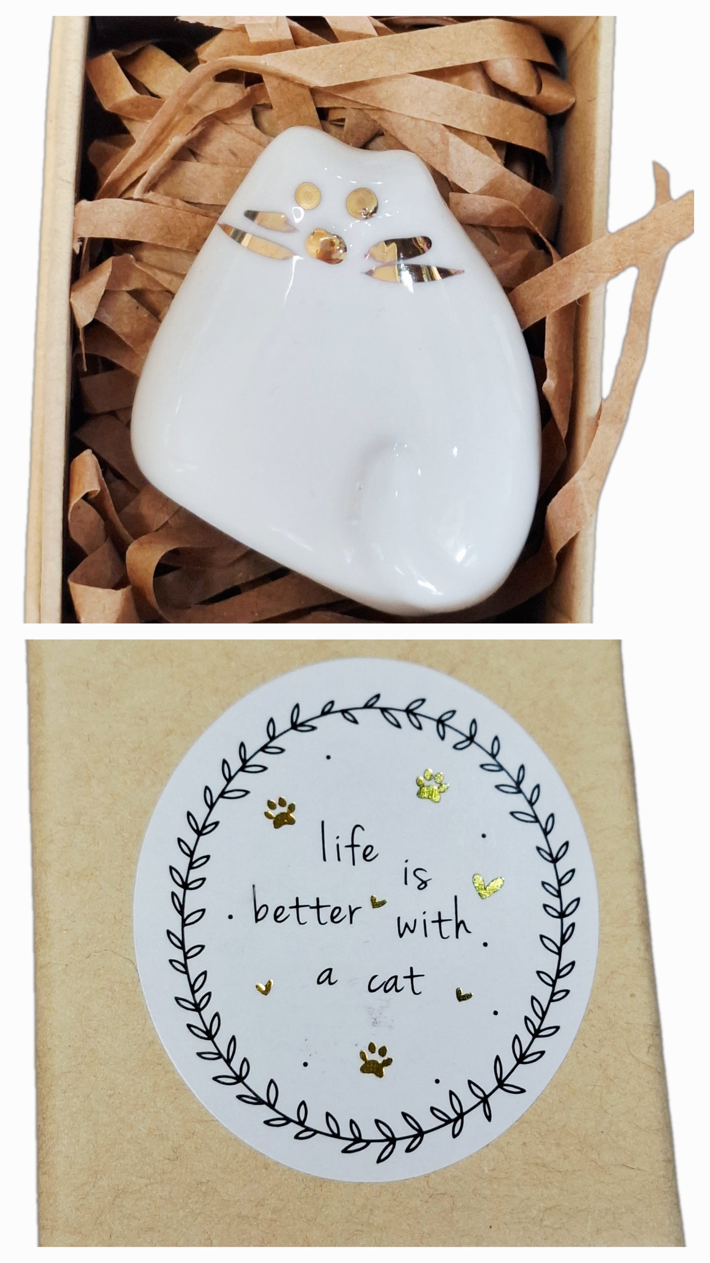 Belly Button Mini Cat Ceramic Token in Box