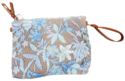 Summer Textured Straw Clutch with Floral detail
