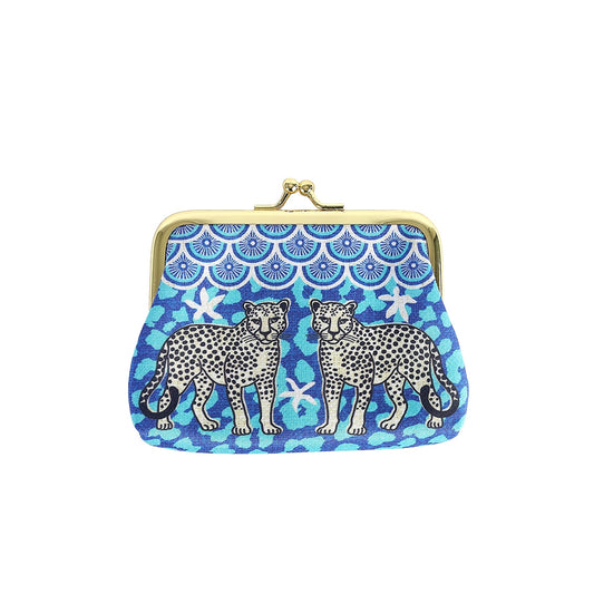 Artebene Clip Top Coin Purse Blue Leopard
