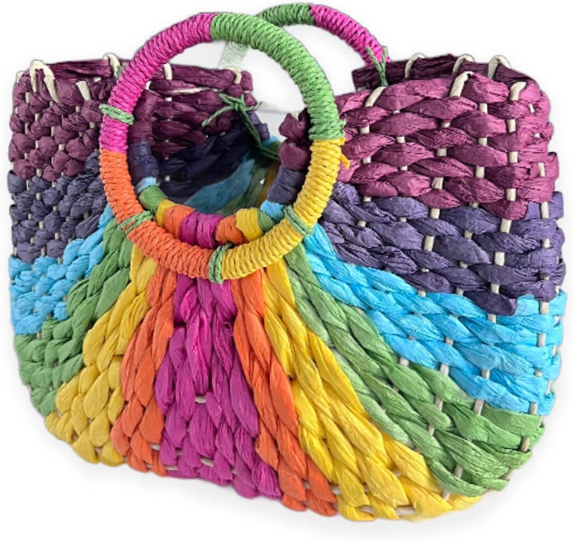 Boho Raffia Rainbow Tote Bag