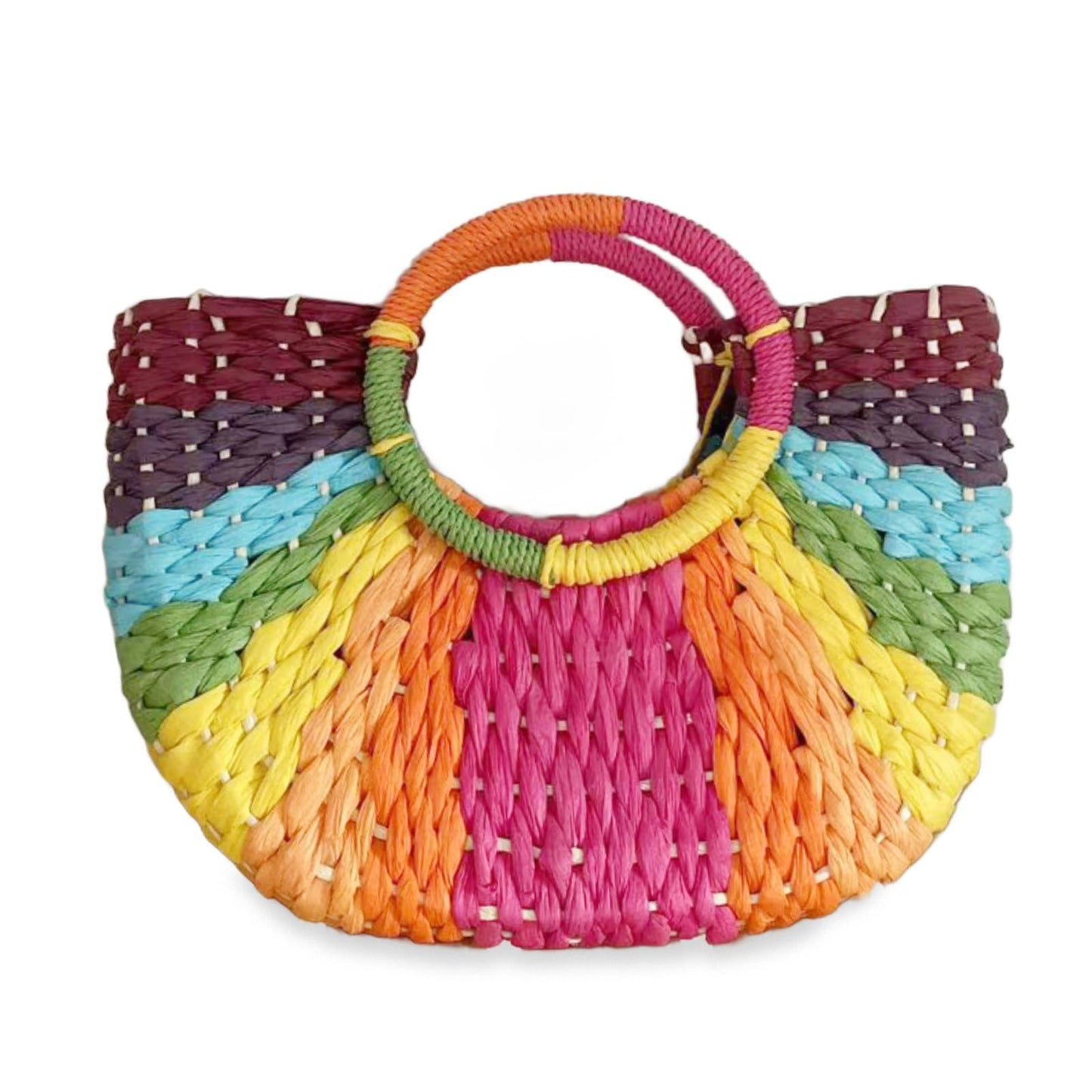 Boho Raffia Rainbow Tote Bag