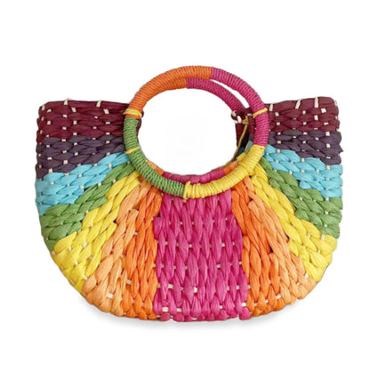 Boho Raffia Rainbow Tote Bag