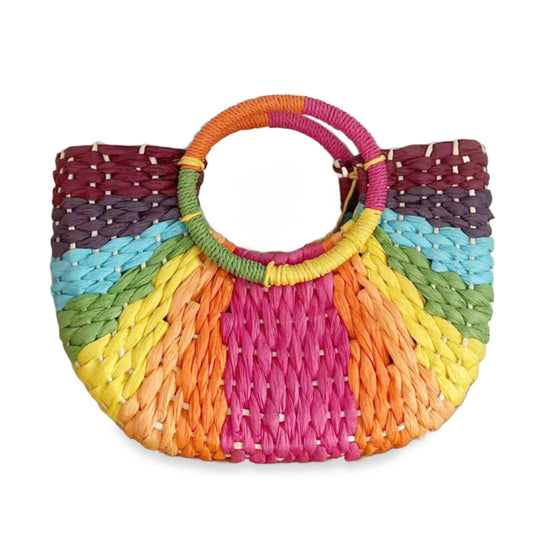 Boho Raffia Rainbow Tote Bag