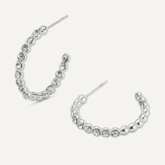 D & X White Gold Plated Crystal Hoop Earrings