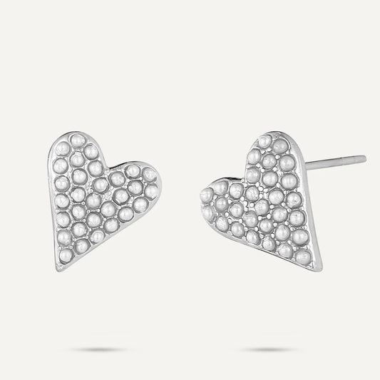 D & X White Gold Plated Heart Sparkle Stud Earrings