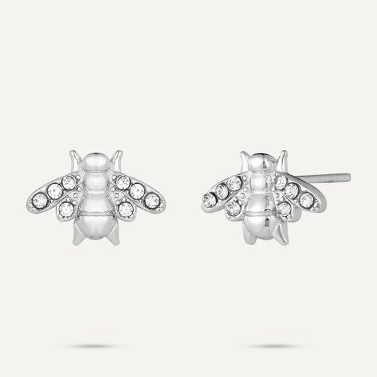 D & X White Gold Plated Bee Earrings