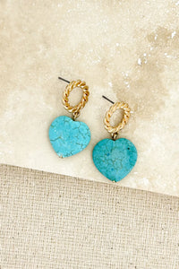 Envy Twisted Gold Hoop with Turquoise Heart Drop Earrings