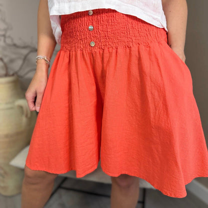High Waist Shirred Wide Leg Shorts