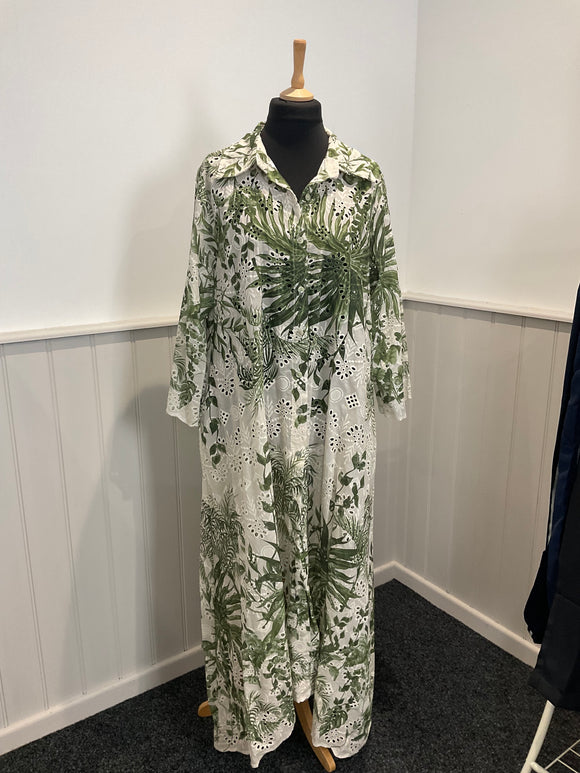 Palm Leaf Broderie Anglaise Shirt Dress