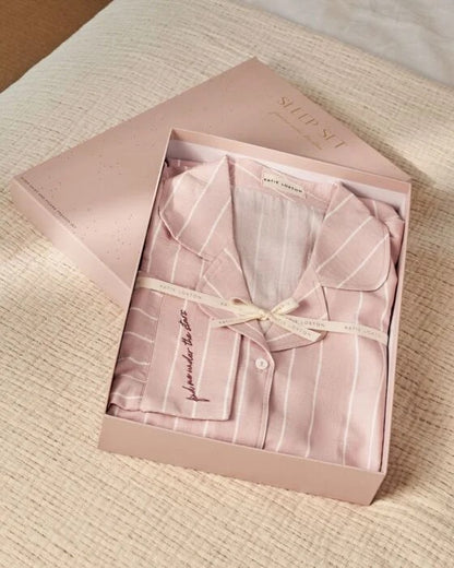 KATIE LOXTON Gift Boxed Pyjama Gift Set in Pink and White Stripe