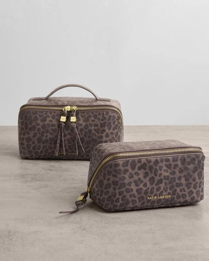 KATIE LOXTON Fold-Out Mirror Make up Bag Leopard