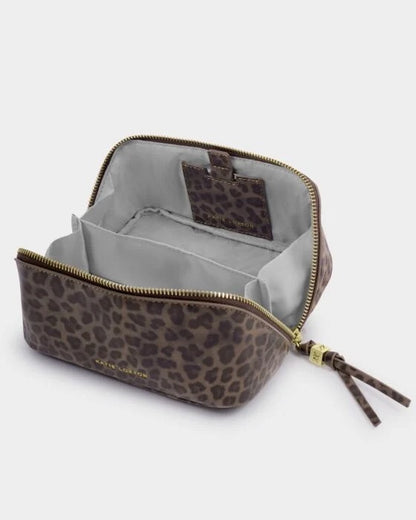 KATIE LOXTON Fold-Out Mirror Make up Bag Leopard