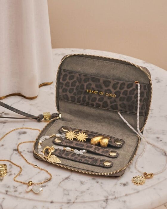 KATIE LOXTON Slim Jewellery Case - "Heart of Gold" in Leopard