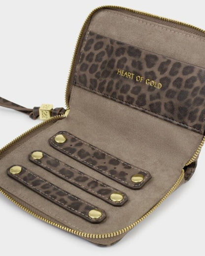 KATIE LOXTON Slim Jewellery Case - "Heart of Gold" in Leopard