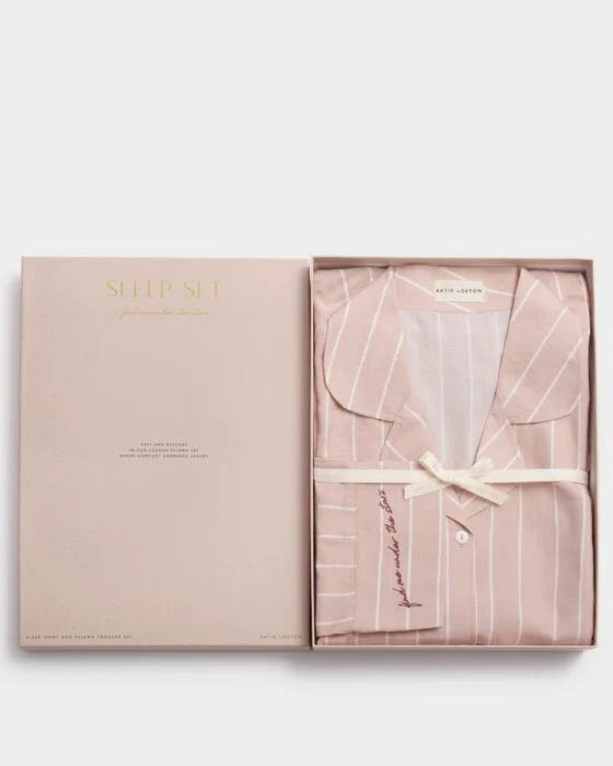 KATIE LOXTON Gift Boxed Pyjama Gift Set in Pink and White Stripe