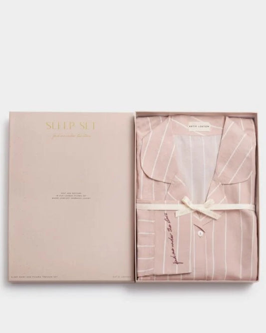 KATIE LOXTON Gift Boxed Pyjama Gift Set in Pink and White Stripe