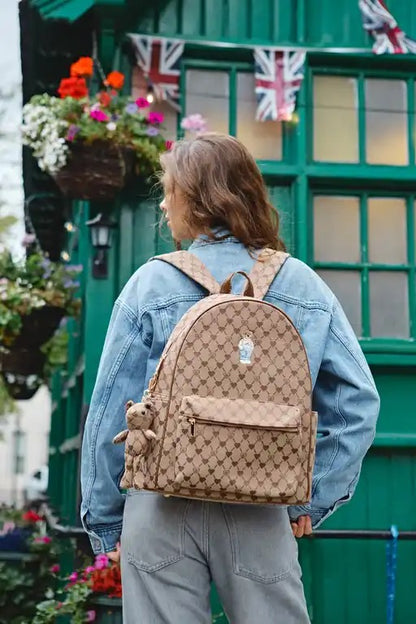 Signare Large Rucksack in Monogram Design with Teddy Bear Logo