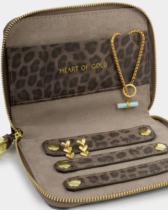 KATIE LOXTON Slim Jewellery Case - "Heart of Gold" in Leopard