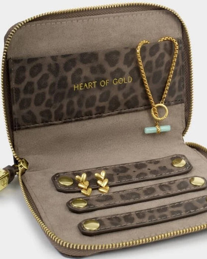 KATIE LOXTON Slim Jewellery Case - "Heart of Gold" in Leopard