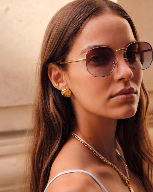 KATIE LOXTON Cali Round Square Sunglasses in Gold