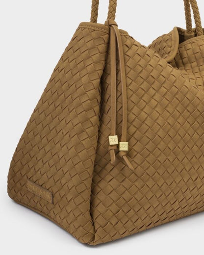 KATIE LOXTON Nova Hand Woven Large Shoulder Bag Light Caramel Suedette