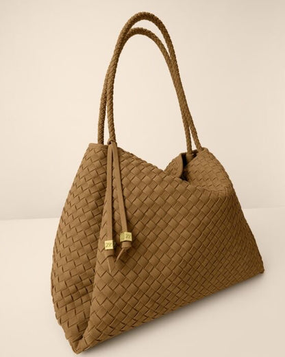 KATIE LOXTON Nova Hand Woven Large Shoulder Bag Light Caramel Suedette