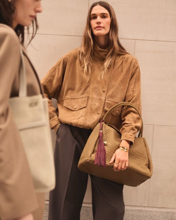 KATIE LOXTON Nova Hand Woven Large Shoulder Bag Light Caramel Suedette