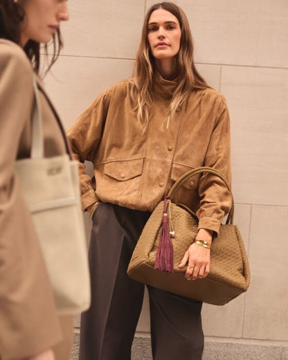 KATIE LOXTON Nova Hand Woven Large Shoulder Bag Light Caramel Suedette