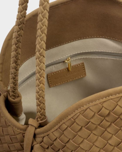 KATIE LOXTON Nova Hand Woven Large Shoulder Bag Light Caramel Suedette