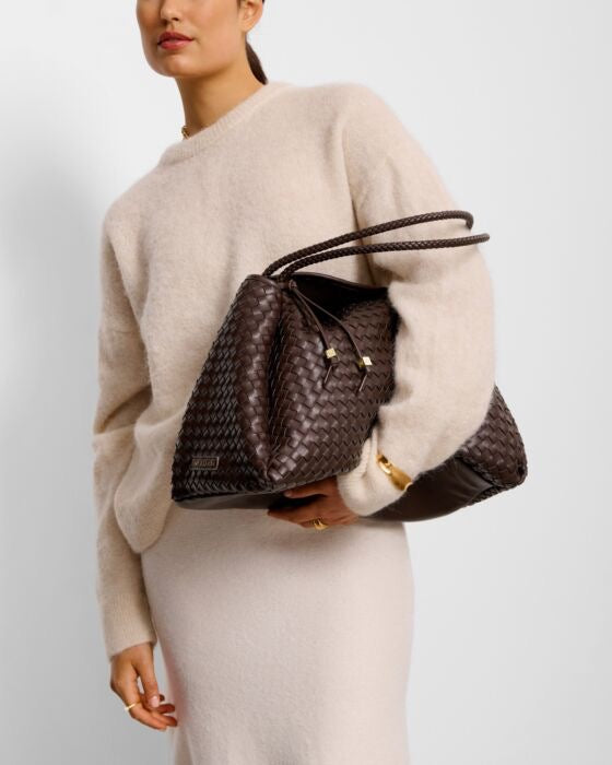 KATIE LOXTON Nova Hand Woven Large Shoulder Bag in Chocolate