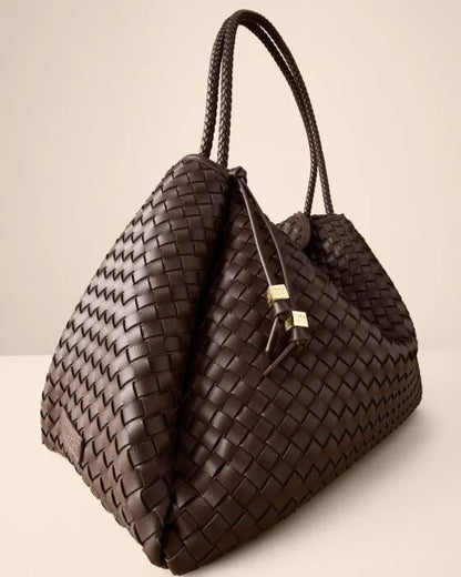 KATIE LOXTON Nova Hand Woven Large Shoulder Bag in Chocolate