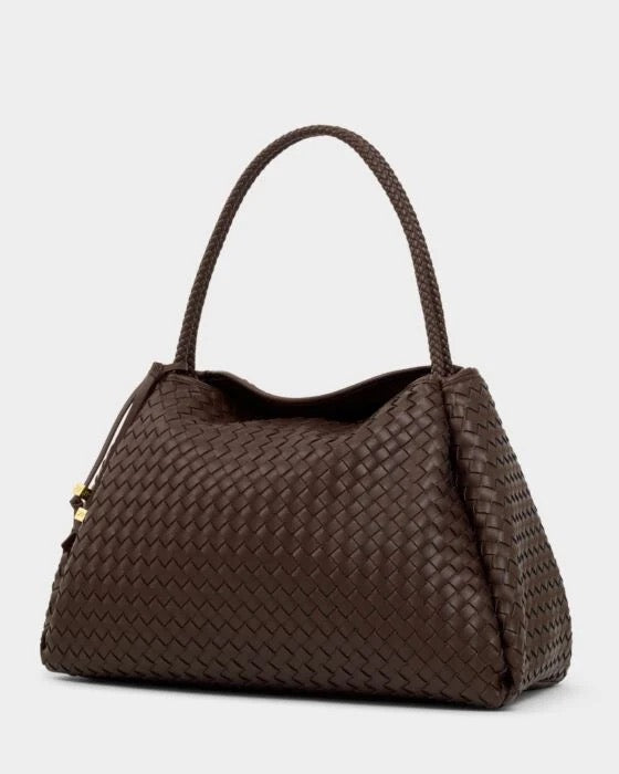 KATIE LOXTON Nova Hand Woven Large Shoulder Bag in Chocolate
